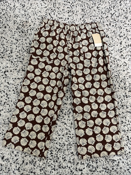Calligraphie Pants - Wide-Leg Shell Print Pants in Brown size L Linen blend